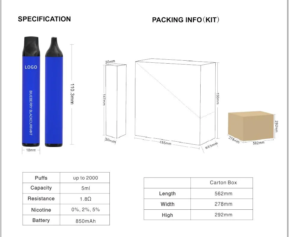 2022 OEM/ODM Factory Price New Style 2000 Puff Bar Vape 5.0ml Disposable Puff Bar