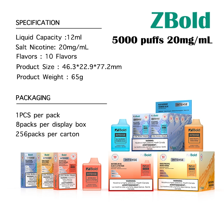 USA Canada Popular Zpod Zbold Hot Selling Best Flavors 12ml 5000puffs Disposable Vape Pen